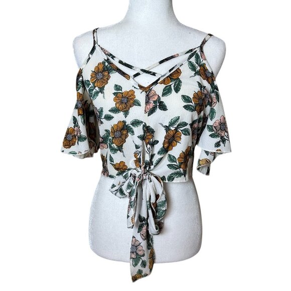 JANUARY 7 Crop Strappy Tie Front Floral Top Size Small - Picture 1 of 8